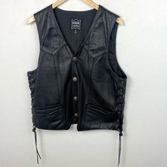 Genuine Leather Motorcycle Vest Black Cruisers Size Medium Canadian Moto Jacket‎ - Picture 11 of 15
